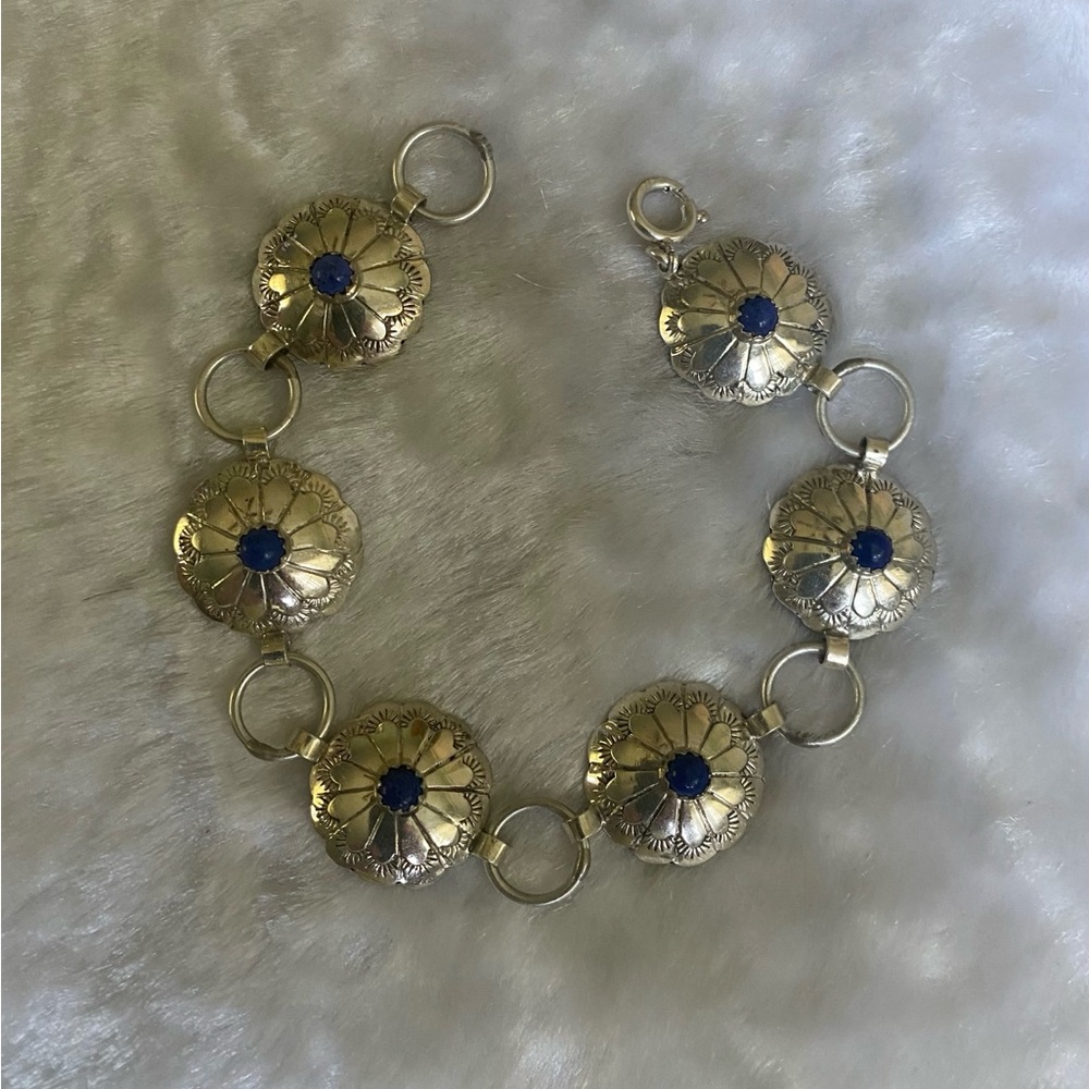 🍀VTG Native American Concho Sterling Silver and Blue Lapis Bracelet